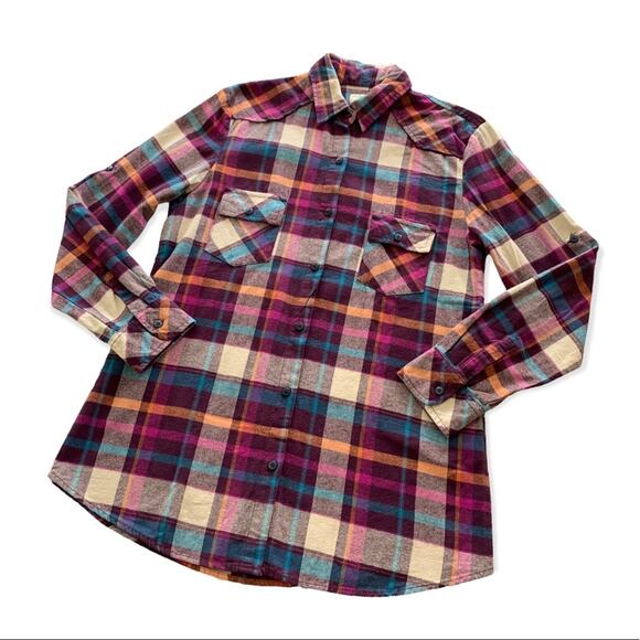 Via Penny Lane Reworked Apparel | Maroon 5 Graphic Button Up Plaid Shirt Large - Picture 2 of 9